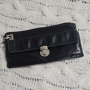 Perlina Black Leather Clutch